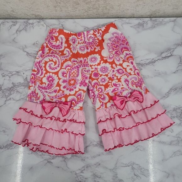 Ann Loren Floral Teired Ruffled Hem Pants / Capri Lot of 2 Girls Infant Toddler - Picture 5 of 10